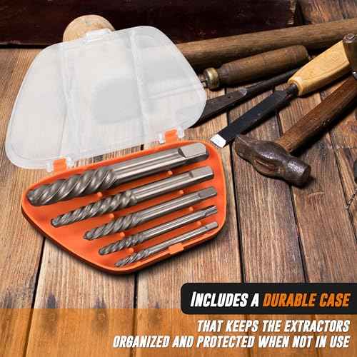 Mutt Tools 5pc Screw Extractor Set - Easy Out Bolt Extractor Kit with Cr-Mo Alloy Steel - Spiral Screw Extractor for Stripped, Broken and Damaged Screws - Professional Bolt Remover Tool
