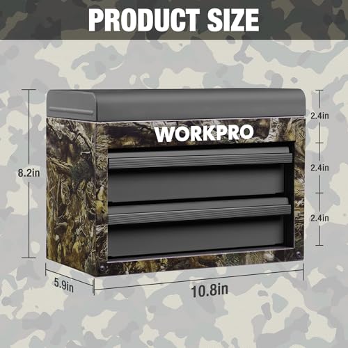 WORKPRO Camouflage Mini Tool Box with 2 Drawers & Top Storage - Green Camo