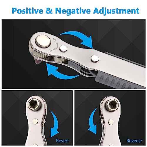 OSDUE 5 Pcs Mini Ratchet Wrench Set, 1/4 Inch Drive, High Torque Offset Reversible Screwdriver, with Phillips, Slotted, Hex, Torx for Tight Spaces