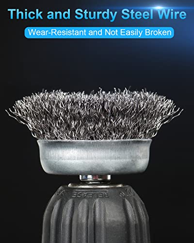 Rocaris 6 Pack Carbon Steel Wire Wheel Brush Set for Drills - Heavy Duty Wire Brushes for Rust & Paint Removal