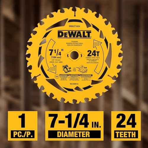 DEWALT 7-1/4 in. 24T Circular Saw Blade, Smooth Cutting, Superior Tracking and Durability (DWA271424)