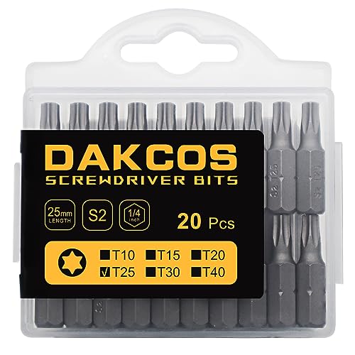 20-Piece T25 Torx Bit Set, Premium S2 Alloy Steel 1-inch Long Screwdriver Insert Bits Hex Shank with Quick Release Slot