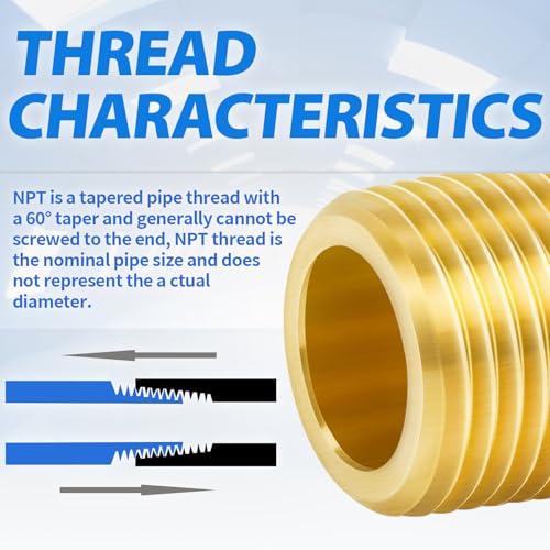 ChillWaves Brass Pipe Fitting 1/2" NPT Male x 1/2" NPT Male Long Nipple 2-Inch (50mm) - 2-Pack