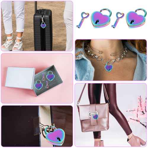 4Pcs Small Heart Shaped Locks with Key Mini Metal Heart Padlock Colorful Personalized Love Padlock Diary Lock and Key Set Heart Lock Mini Lock for Diary Book Travel Suitcase Luggage Box Case Key Keye