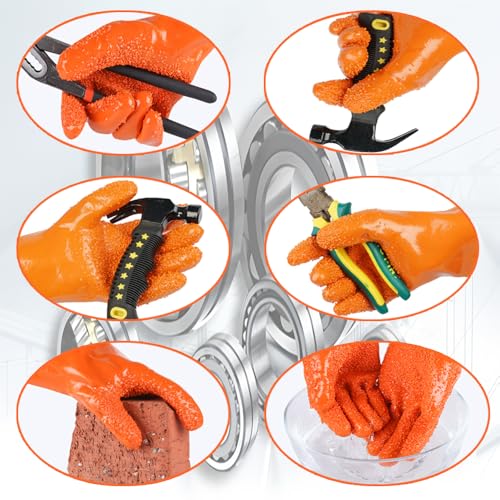 6 Pairs Heavy Duty Sewer Gloves | PVC Coated Abrasion Resistant Work Gloves for Drain Cleaning & Plumbing | Oil & Chemical Resistant, Non-Slip Grip