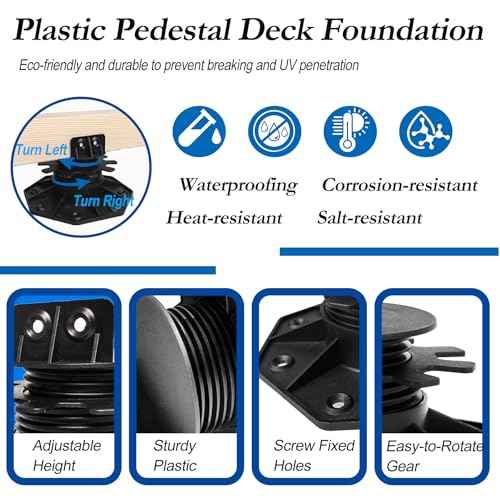 30 PCS Adjustable Plastic Pedestal Paver, Heavy Duty Deck Blocks Foundation Base Support, Decking Foundation Blocks Level up 1-3/16" to 2-3/8", Deck Pedestal Flooring Platform Joists Beams Support