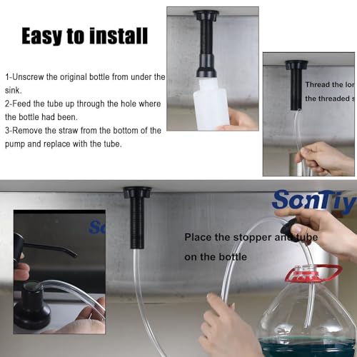 SonTiy Silicone Sink Soap Dispenser Extension Tube Kit with Check Valve – 47" Under-Sink Water Hose for Most Soap Containers, No More Refills