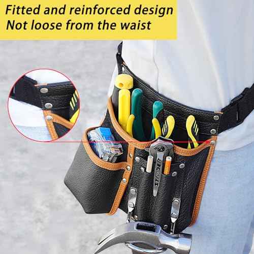 Tool Belt,Genuine Leather Tool Pouch,Detachable & Adjustable Single Side Tool Belt Pouch for Electrician,Carpenter,Construction,Work Apron,Utility Belt.