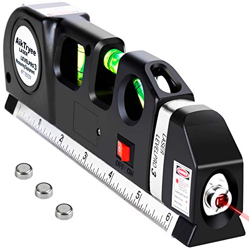 AikTryee Red Laser Line Level Kit with Cross & Horizontal Lines, 8ft Ruler for Wall Hanging & Tile