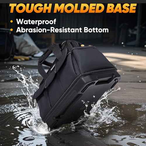 TICONN Heavy Duty Tool Bag with Multi-Pockets, Portable Tool Box Organizer Storage Bag, with Adjustable Shoulder Strap and Ergonomic Handle (Black, 16" Molded Base)