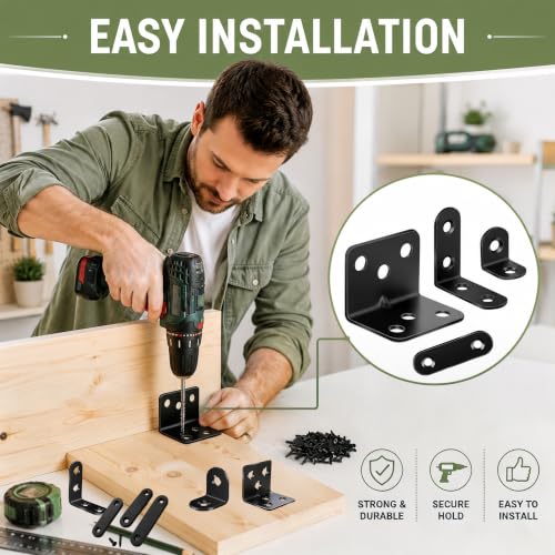 mxuteuk 96PCS Black Stainless Steel L Brackets for Shelves & Furniture, 20/30/40/50mm