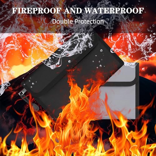 MEDOMAIN 8.1”×4.8” Silver & Black Fireproof Waterproof Document Bag 2-Pack
