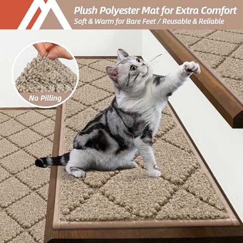 COSY HOMEER Beige Edging Stair Treads Non-Slip Carpet Mats 28x9 Inches, 15 Pieces