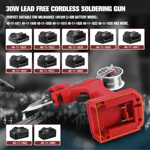Cordless Soldering Iron for Milwaukee 18V Battery, 30W Soldering Gun 30s Quick Preheat Soldering Iron Kit with 50g 0.04" Solder Wire& 5pcs Solder Tips for Electronics, Circuit Boards, Jewelry Making