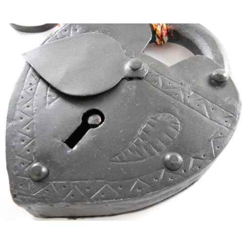 Large Antique Reproduction Heart Padlock with Key