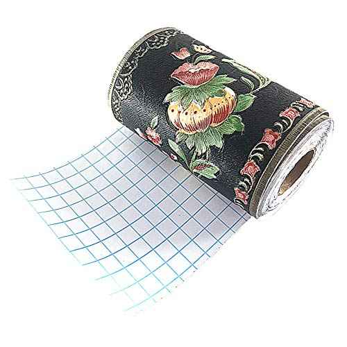 MULLSAN 5Meters Black Floral Wallpaper Border Self Adhesive Wall Covering Kitchen Bathroom Bedroom Tiles Decor Sticker