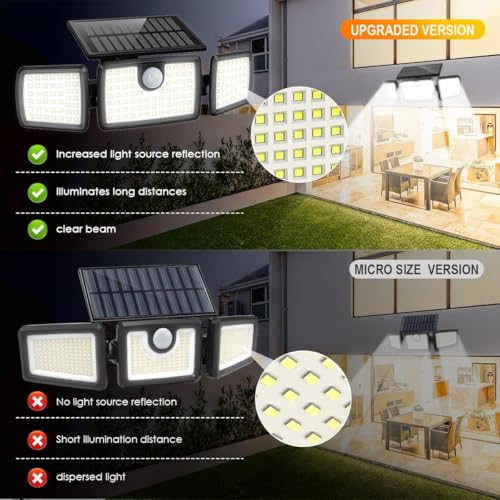 MIHANI 2 Pack Solar Flood Lights Outdoor, 2500LM Motion Sensor Security Lights with 270° Wide Angle, Waterproof IP65, 3 Heads for Yard & Patio