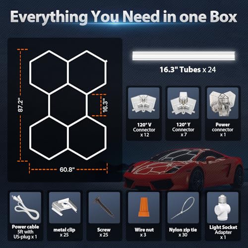 Litezone Hexagon Garage Lights 168W 5 Grids LED Workshop Warehouse Bright Lighting
