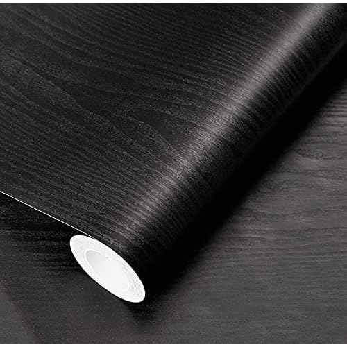 Black Wallpaper Wood Peel and Stick Self Adhesive Film Black Adhesive Paper Countertop Furniture Kitchen Wall Waterproof Removable Self Stick Vinyl Thickening Upgrade 15.8" x118"