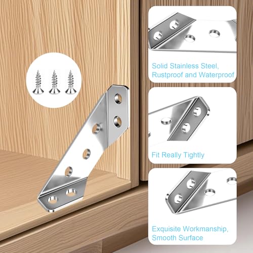 12-Pack Stainless Steel Corner Brackets for Wood Frames - Reinforcement Supports
