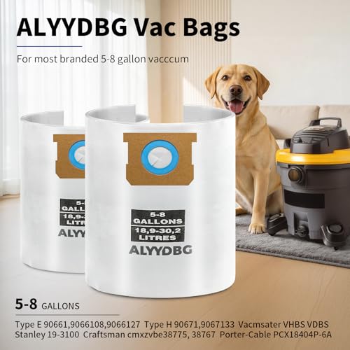 5 Pack 5-8 Gallon Shop Vac Bags Compatible with Type E/H 90661 90671 - Tear-Resistant Dust Bags