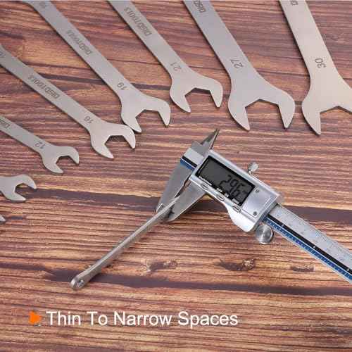 HARFINGTON 2pcs Thin Combination Wrench Metric 5.5mm 6-Point Ended Box 15 Degree Offset Open End Stainless Steel, Silver Tone