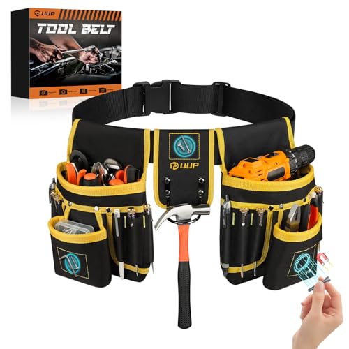 UUP Magnetic Tool Belt for Men - Yellow, 26 Pockets Heavy Duty Work Pouch, Adjustable & Removable