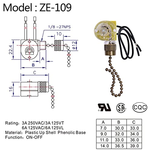 Akahttbn Bronze Ceiling Fan Light Switch Zing Ear ZE-109 2-Pack Pull Chain Control