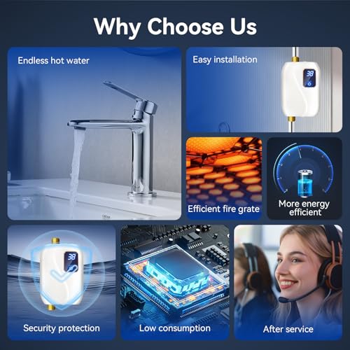 110V Electric Tankless Water Heater 3000W Instant On-Demand Hot Water for Kitchen & Bathroom