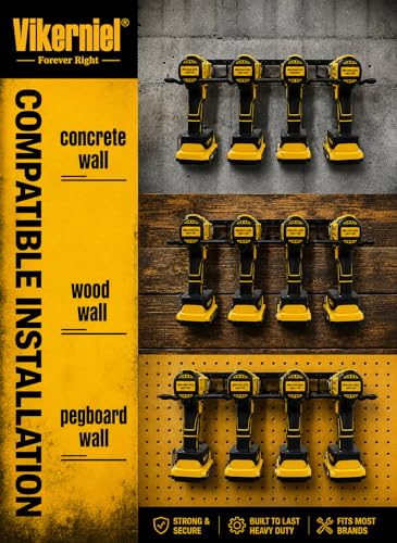 Vikerniel 1 Pack Heavy Duty Metal Cordless Drill Holder Wall Mount Organizer for Dewalt & Power Tools
