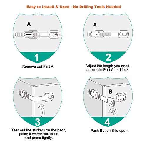 6 Pack Vmaisi Multi-Use Adhesive Straps Locks - Childproofing Baby Proofing Cabinet Latches for Drawers, Fridge, Dishwasher, Toilet Seat, Cupboard, Oven,Trash Can, No Drilling (White) (6)