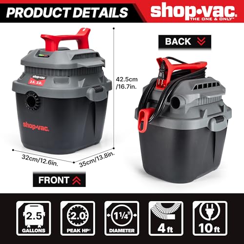 Shop-Vac 2.5 Gallon Wet/Dry Vacuum with 2.0 Peak HP, Wall-Mountable, Includes Accessories