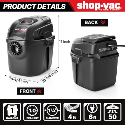 Shop-Vac Micro Wet Dry Vacuum Machine 1 Gallon 1.0 Peak HP Portable Shop Vacuum