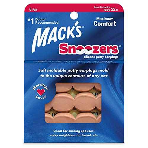 Mack's Snoozers Silicone Putty Earplugs - 6 Pair ? Comfortable, Moldable Silicone Ear Plugs for Sleeping, Snoring, Loud Noise & Traveling | Made in USA