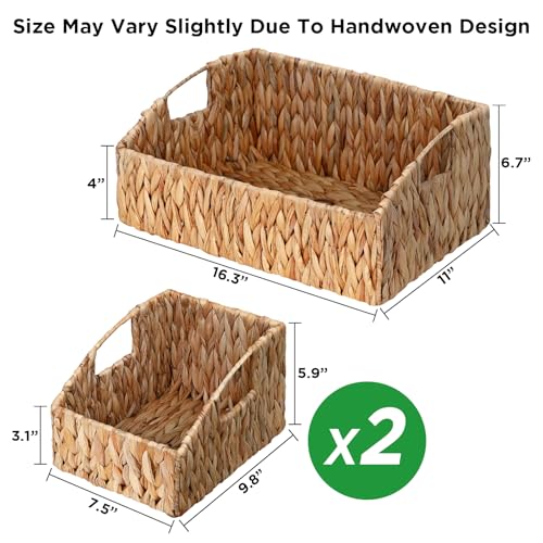 Ollieroo Yellow Hand-Woven Pantry Baskets Set of 3 — Wicker Storage Bins with Handles