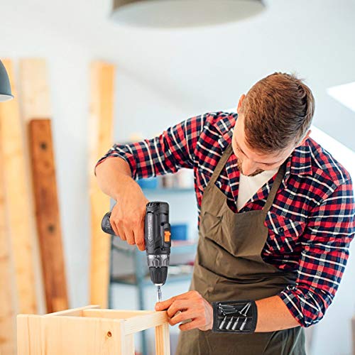 LATME Magnetic Wristband with 15 Strong Magnets for Holding Screws Nails Drill Bits-Best Armband Tool for DIY Handyman Unique Gift for Men (Black)