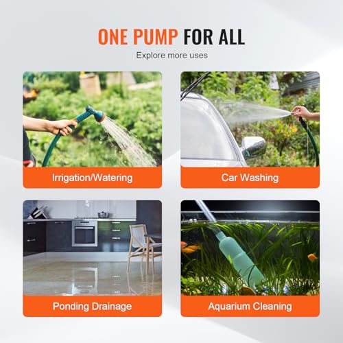 VEVOR 115V Water Transfer Pump 360 GPH, Portable Utility Pump with 46ft Lift & Hose Kit
