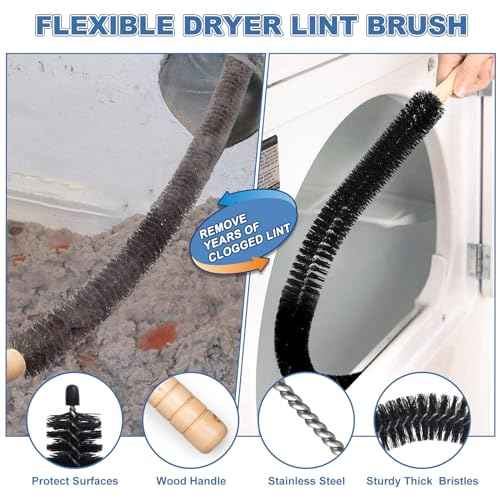2 Pieces Dryer Vent Cleaner Kit Compatible with Most Vacuum Cleaner, Dryer Lint Brush and Vacuum Hose Attachment with Universal Connector, Quickly Lint Remover