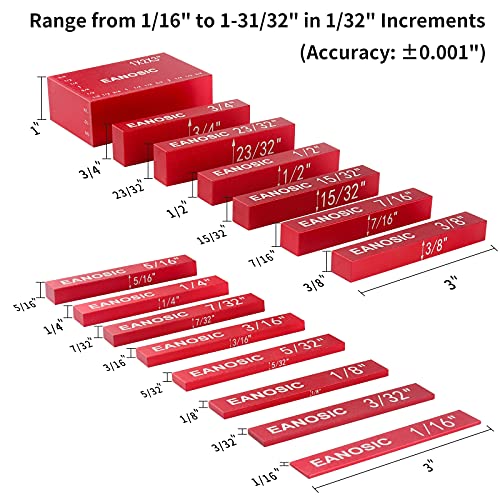 EANOSIC 15 Pcs Setup Blocks Height Gauge Set – Aluminum Router/Table Saw Bars (INCH, Laser Markings, Case)