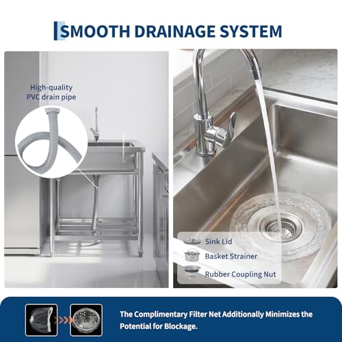 Garvee 24x20x41 Inch Stainless Steel Freestanding Utility Sink for Kitchen Garage Outdoor