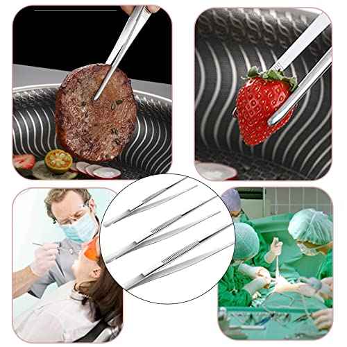 3pcs 8 10 12 Inch Stainless Steel Tweezers Tongs Kit, Extra Long Straight Tweezer, Serrated Tip Multi-Purpose Tweezers for Cooking, Crafts, Repairing, Medical, Water Plants, DIY