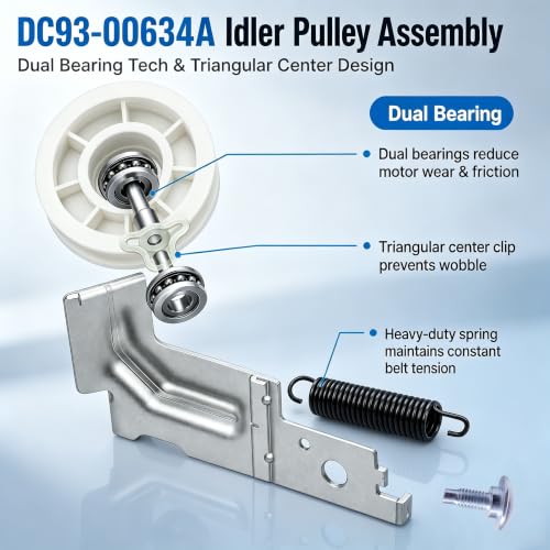 MONKEMON Upgraded Samsung Dryer Repair Kit - 4 Roller + Idler + Belt, Blue