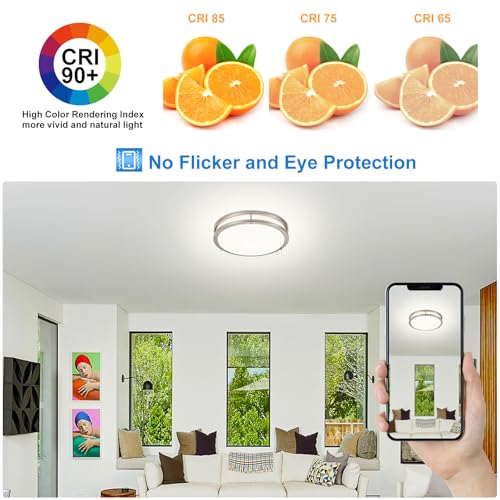 DINGLILIGHTING 13 Inch Nickel Flush Mount LED Ceiling Light 5CCT Dimmable Fixture