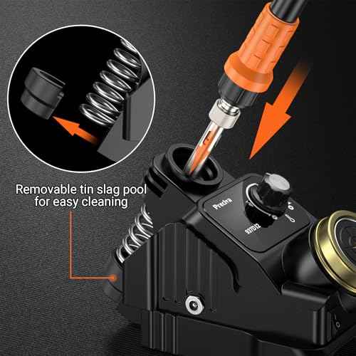 Preciva Cordless Soldering Station for Dewalt 20V Max Battery, 5 Soldering Iron Tips, 1-8 minutes Auto Sleep, Heat Control up to 896¡ÆF, ¨¬C/¨¬F Conversion, Removable Dross Pool (Battery Not Included)