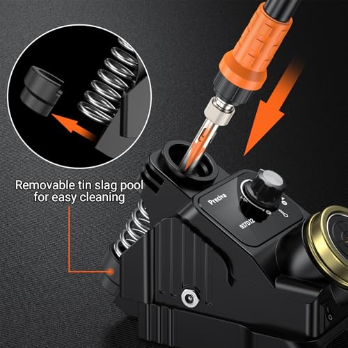 Preciva Cordless Soldering Station for Dewalt 20V Max Battery, 5 Soldering Iron Tips, 1-8 minutes Auto Sleep, Heat Control up to 896¡ÆF, ¨¬C/¨¬F Conversion, Removable Dross Pool (Battery Not Included)