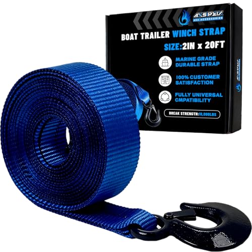 Blue Boat Winch Strap with Hook 2"x20ft 18,000lb Heavy Duty Marine Towing
