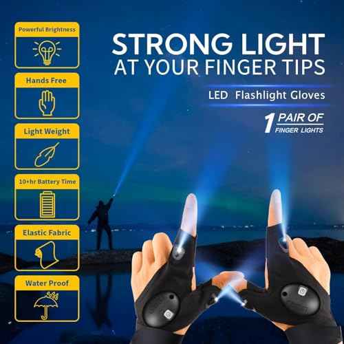 LED Flashlight Gloves, Cool Gadgets Christmas Stocking Stuffers Unique Birthday Gifts for Dad Boyfriend Husband Him, Light Gloves Tool for Camping Fishing Car Repairing Hiking