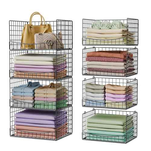 JKsmart 4-Tier Stackable Closet Organizers and Storage Shelves, Extend Clothing Closet Shelf Bins for Jeans Pants Sweaters - Wardrobe Cupboard Clothes Organizer System-Wider Mouth Design