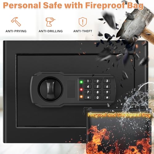 GHJGAGE 9.84H Small Fireproof Safe Box with Fireproof Waterproof Bag, 1.2 Cu Ft, Digital Lock, Basic Model