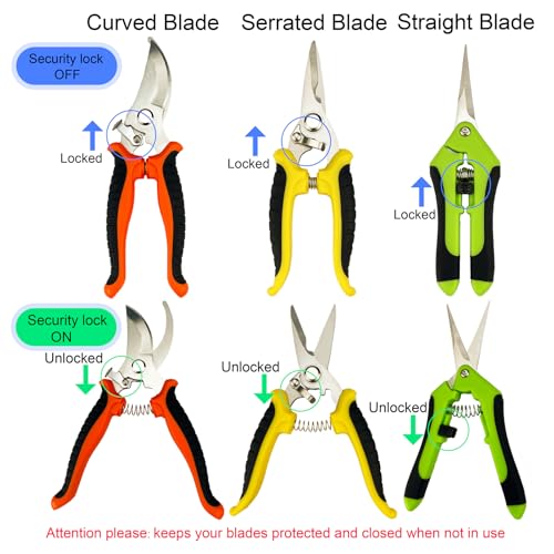 Garden Pruning Shears Set with Gloves – 5 Pack Stainless Steel Handheld Clippers